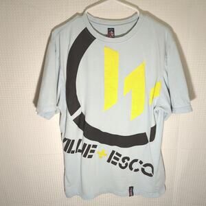 Willie Esco M Light Blue Lightning Bolt Graphic T-Shirt Streetwear Cotton